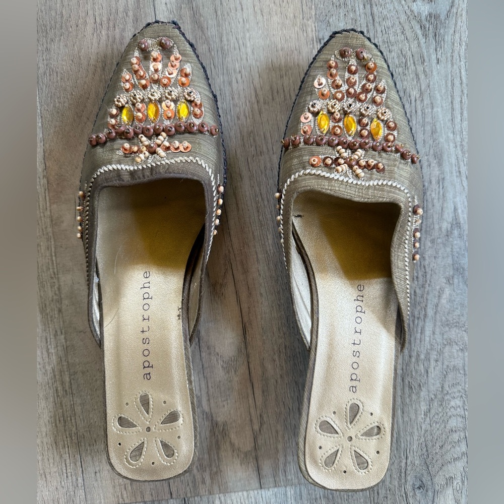 Apostrophe Women's Embellished Tan Mules